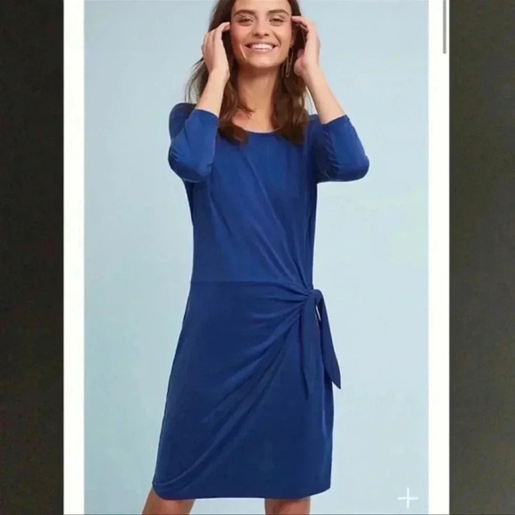 Anthropologie Dolan Blue Sanibel Tie-Waist Stretchy Sheath Dress L - Picture 3 of 11